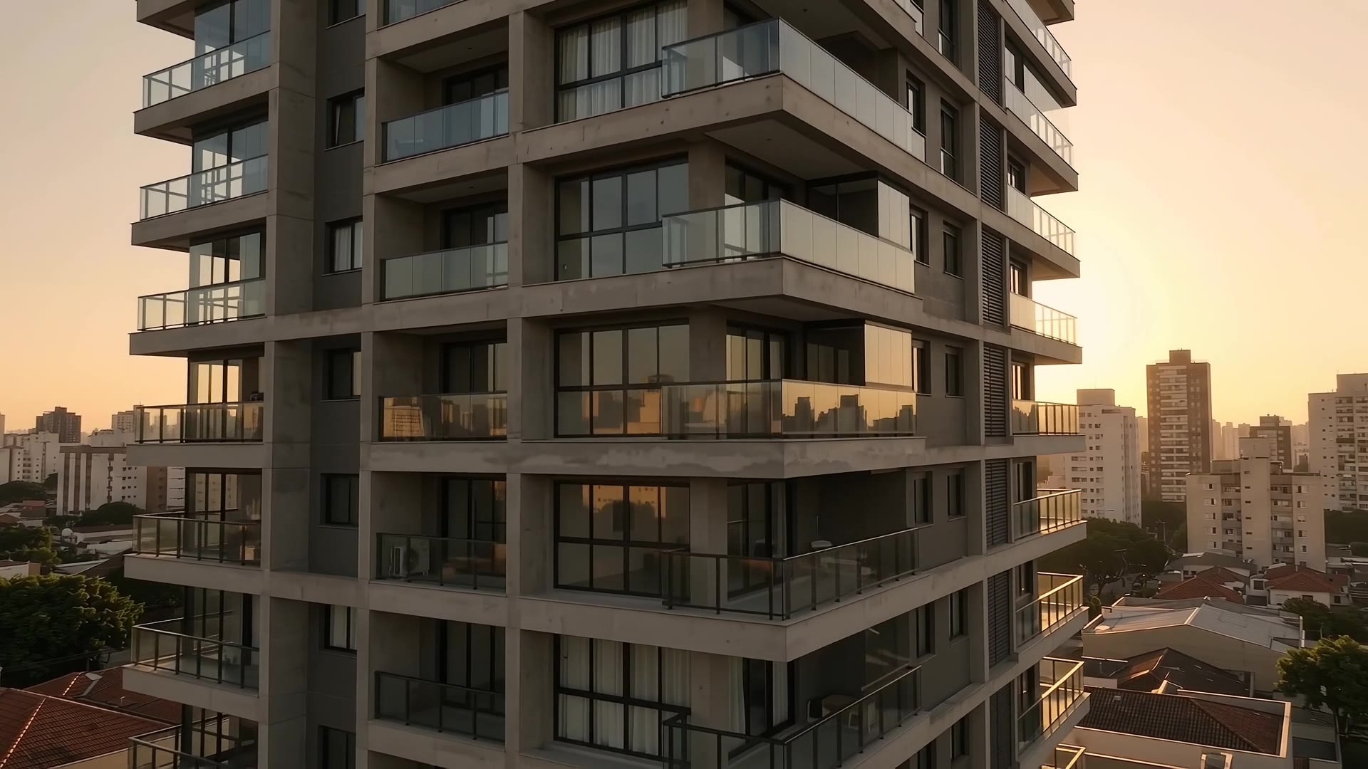 Prédio residencial novo em fim de tarde